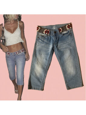 Bluenotes Y2K Low Rise Crochet Waist Capri Jeans Size 24